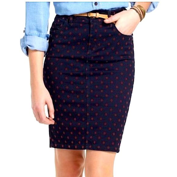 Anthropologie Pilcro & The Letterpress Polka Dot Stretch Denim Pencil Skirt 28 - Picture 1 of 8